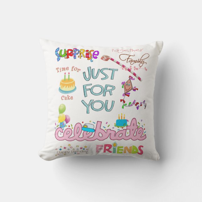 Throw Pillow, Happy Birthday Friends Family Throw  Cushion (Front)