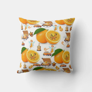Throw Pillow, Happy Birthday Oranges Cake Fairy Cushion