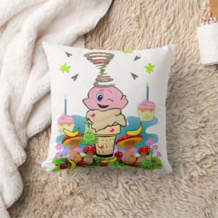 Throw Pillow, Happy Birthday Pink Cupcake Cushion