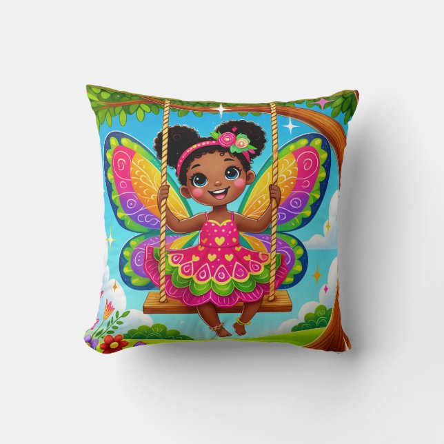 THROW PILLOW "HAPPY FAIRY ON A SWING" (Front)