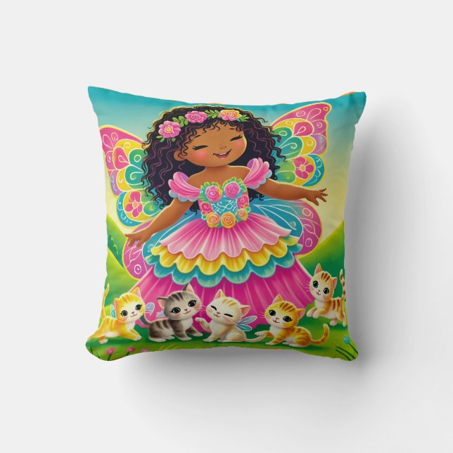 THROW PILLOW "HAPPY FAIRY with KITTENS" (Front)