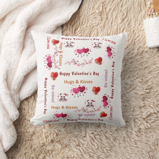 Throw Pillow Happy Valentine's Day Red Hearts (Blanket)