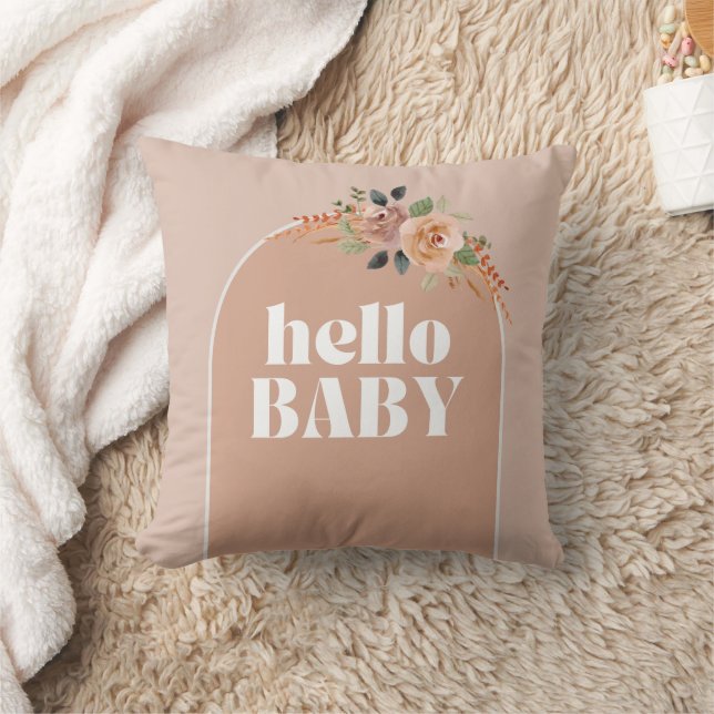 Throw Pillow, Hello Baby, Baby Shower Keepsake  Cushion (Blanket)