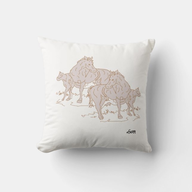Throw Pillow Horse With a Cow  (Front)