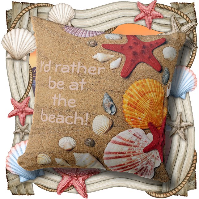 THROW PILLOW - I'd Rather Be At The Beach - Golden (Creator Uploaded)