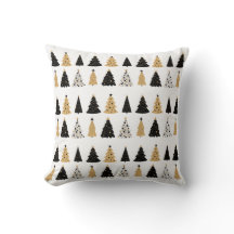 Throw Pillow in Black and Gold Christmas Tree