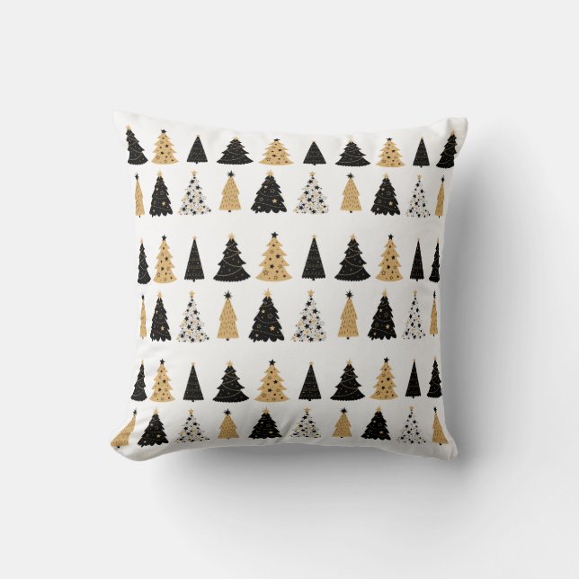 Throw Pillow in Black and Gold Christmas Tree (Front)