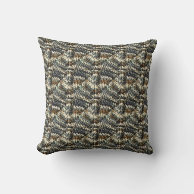Throw Pillow - Knit Pattern in Blue, Brown, White (Front)