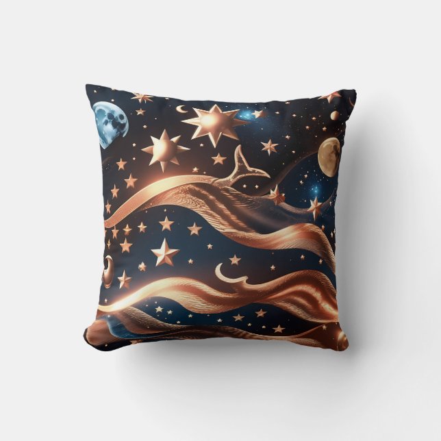 Throw Pillow – Luxury Bronze Celestial Moon (Front)