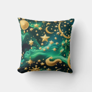 Throw Pillow – Luxury Emerald Celestial Moon
