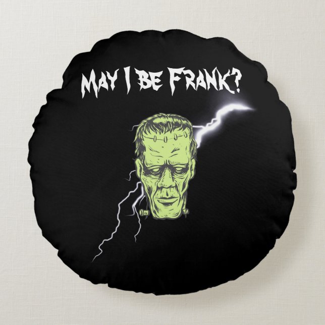 Throw Pillow, May I Be Frank, Frankenstein Round Cushion (Front)