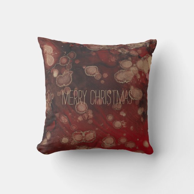 Throw Pillow Merry Christmas Burgundy in Red (Front)