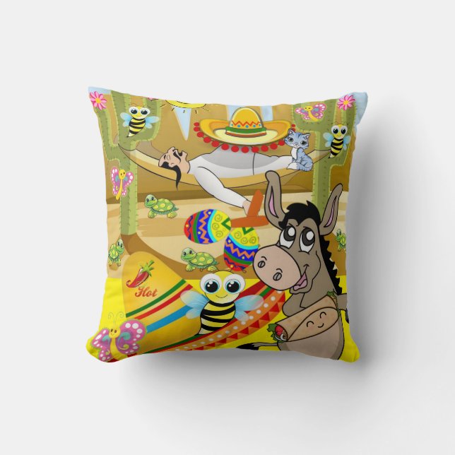 Throw Pillow Mexican Donkey Dog Sombrero (Front)