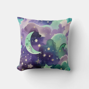 Throw Pillow - Mint Green Lilac Celestial Moon
