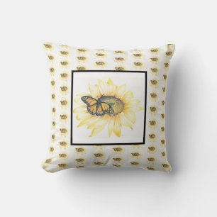Throw Pillow Monarch & Sunflower Print