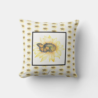 Throw Pillow Monarch & Sunflower Print