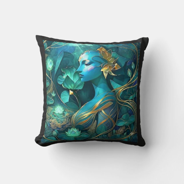 Throw Pillow mystical blue goodess fantasy art  (Front)