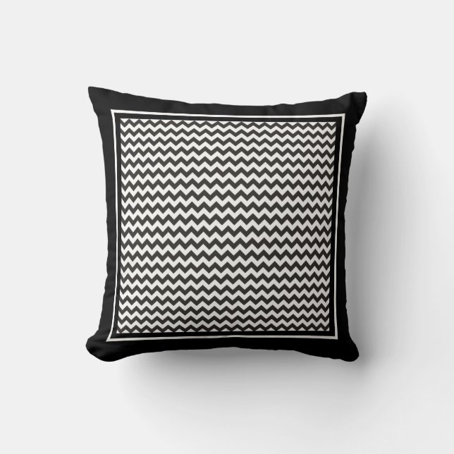 Throw Pillow or Cushion, Black and White Chevrons (Front)