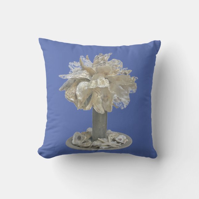 Throw Pillow Oyster Shell Palmetto Tree blue bkgr (Front)