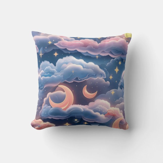 Throw Pillow - Pastel Coral Sky Blue Celestial (Front)