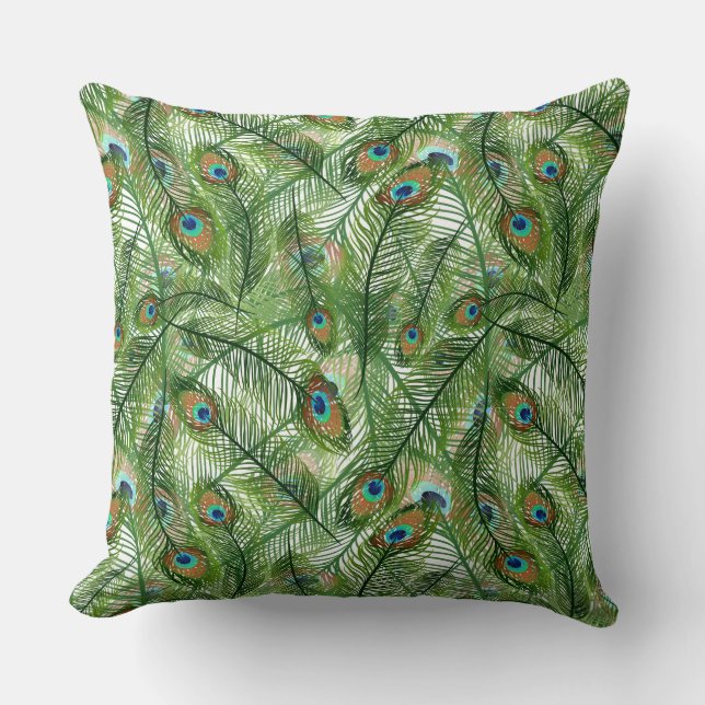 Throw Pillow-Peacock Feathers Cushion (Front)