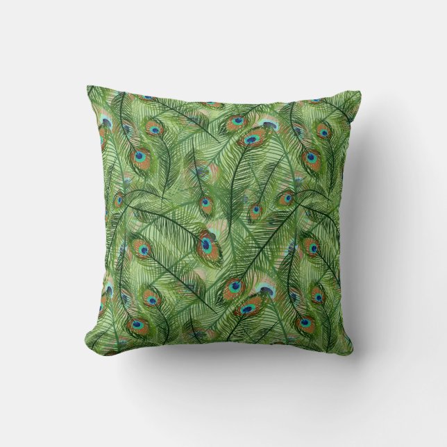 Throw Pillow-Peacock Feathers Cushion (Front)