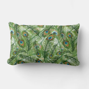Throw Pillow-Peacock Feathers Lumbar Cushion
