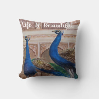 Throw Pillow- Peacocks Of The Mahal Cushion