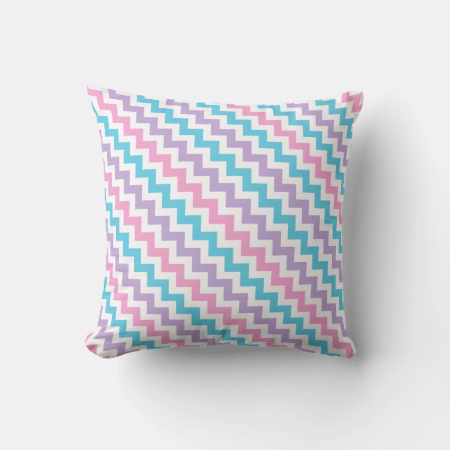 Throw Pillow, Pink, Lavender, Turquoise Chevrons Cushion (Front)