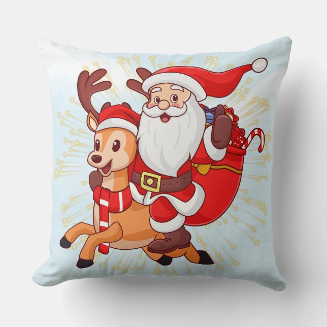 Throw Pillow"Playful Santa – Festive New Year Desi Cushion (Front)