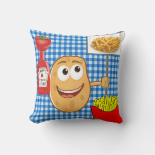 Throw Pillow Potato, French Fries, Ketchup Plaid