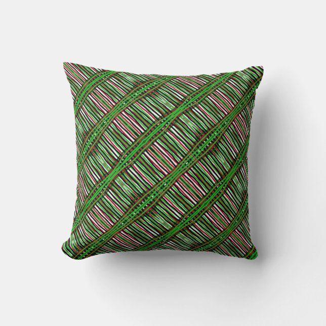 Throw Pillow - Red/Green/Black Stripes (Front)