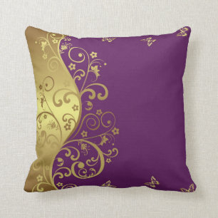 Throw Pillow--Red Violet & Gold Swirls Cushion