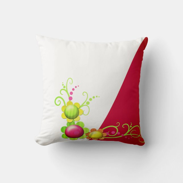 Throw Pillow Red & White Floral Flowers  (Front)
