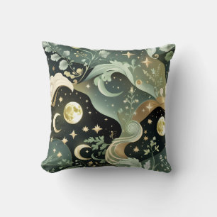 Throw Pillow – Sage Green Celestial Moon