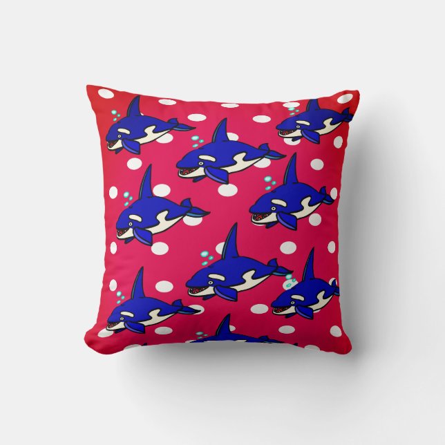 Throw Pillow Sharks Red Blue  (Front)