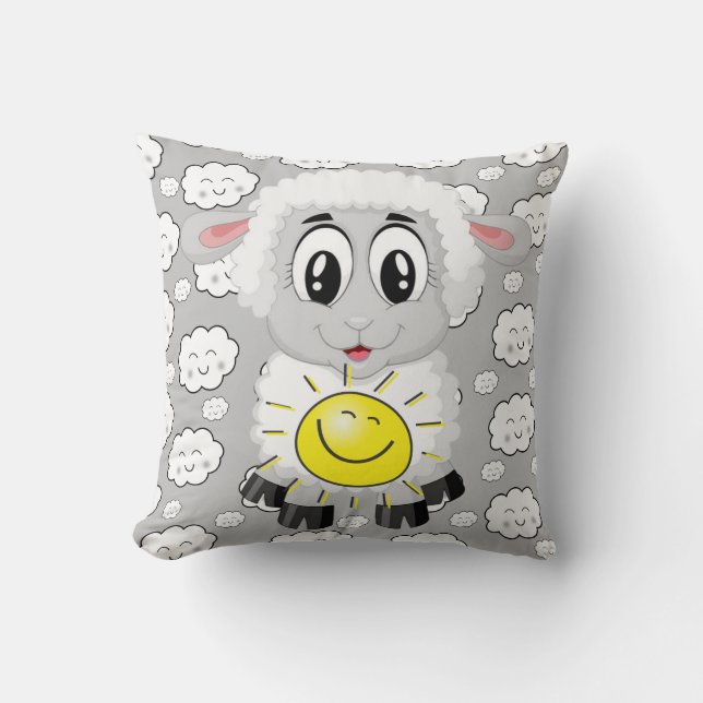 Throw Pillow Sheep Sun Grey Clouds (Front)