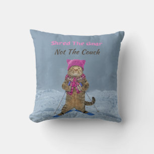Throw Pillow, Shred the Gnar Ski Cat Cushion