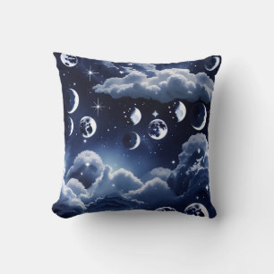 Throw Pillow – Silver Celestial Moon Design