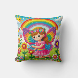 THROW PILLOW "SMILING FAIRY PICKING FOWERS"