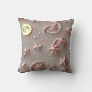 Throw Pillow - Soft Beige Blush Celestial Moon