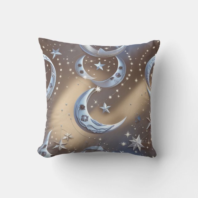 Throw Pillow - Soft Beige Silvery Blue Celestial  (Front)
