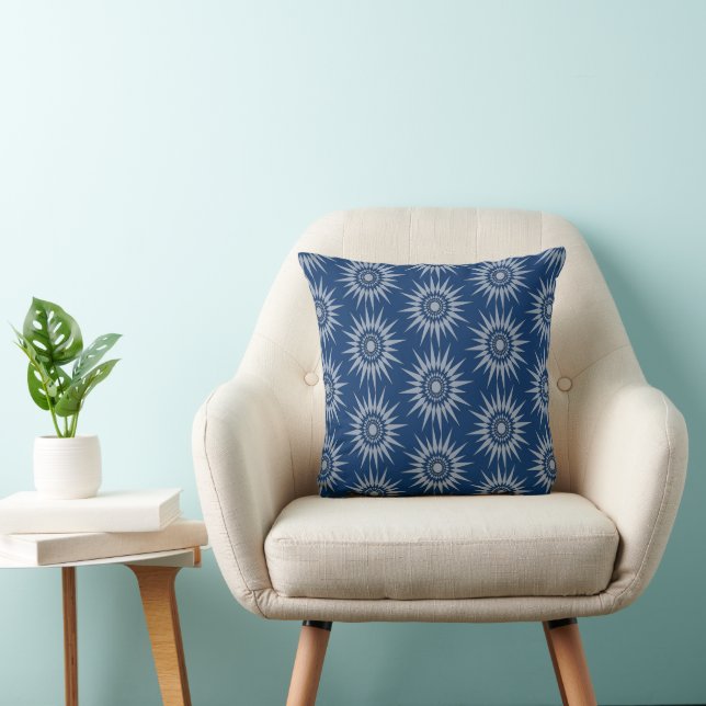 Throw Pillow - Starburst Tiled on Dark Blue (Chair)