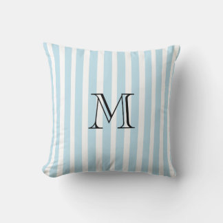 Throw Pillow Striped White Blue  Custom Monogram