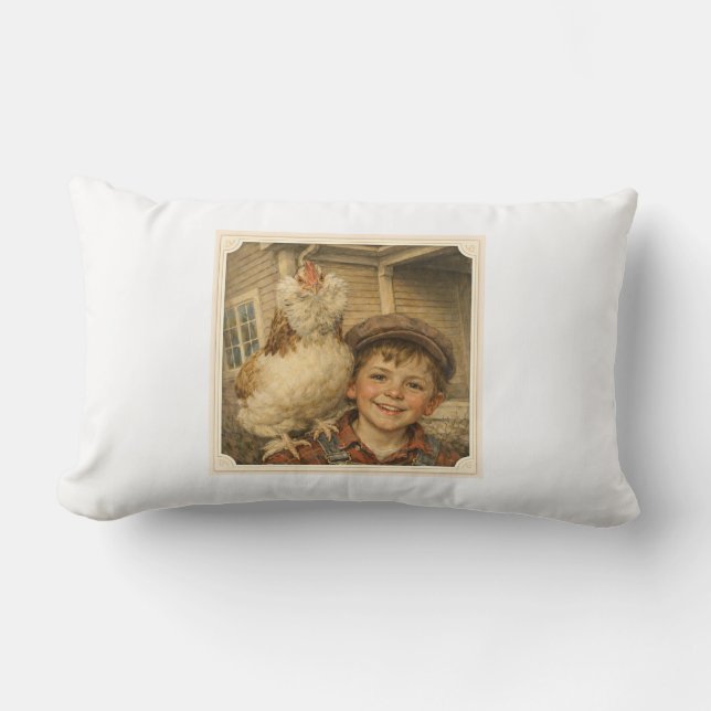 Throw Pillow Sweet Farm Boy Chicken  (Front)