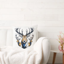 Throw pillow TEE 3 Deer graphic white