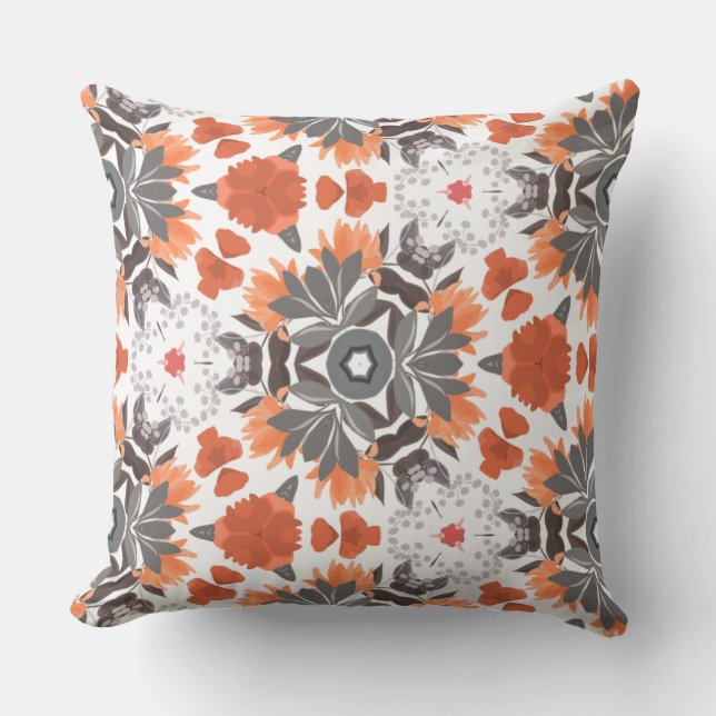 Throw pillow - terracotta & grey floral design (Front)
