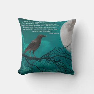 Throw Pillow, The Raven In Green With Poe Poem Cushion