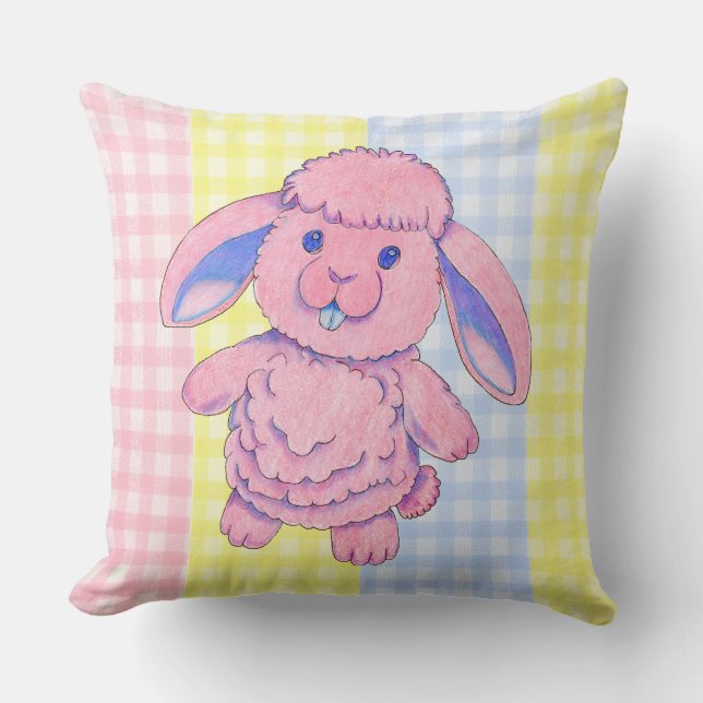 Throw Pillow Toy Rabbit Gingham (Front)