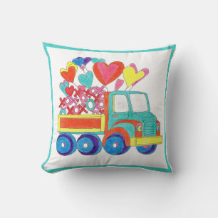 Throw Pillow Truck Hearts